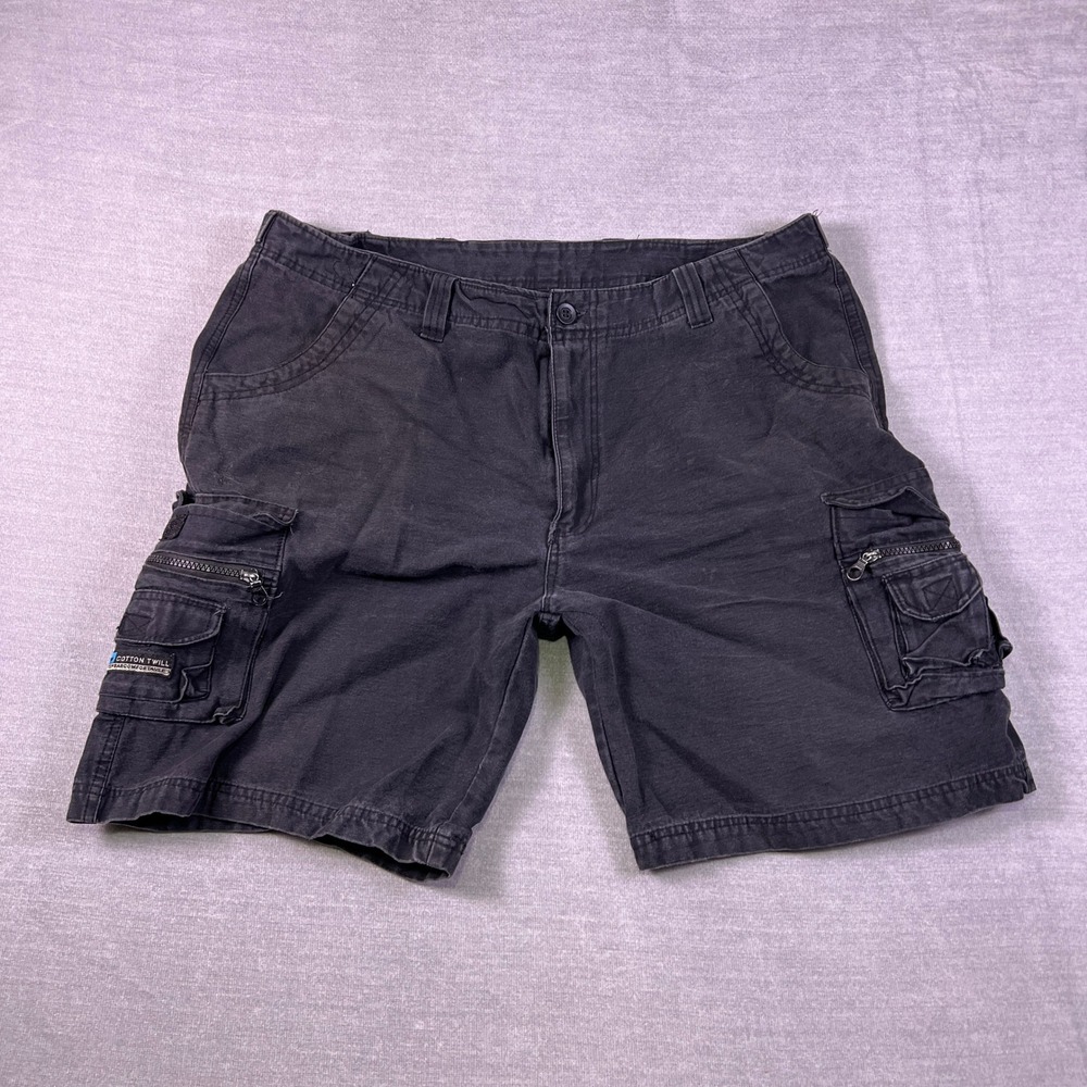 International Denim Cargo Multi-Pocket Mid Rise Shorts Mens 38 Black Cotton